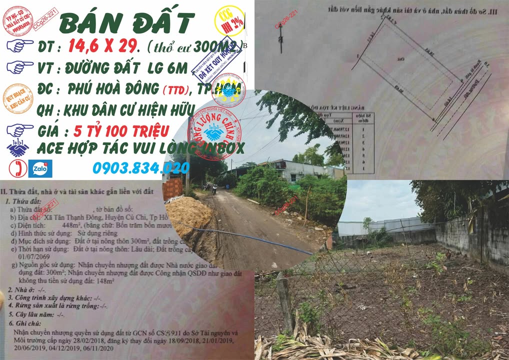 Đất nền Củ Chi 300m² giá 5.1 tỷ - Sổ đỏ chính chủ