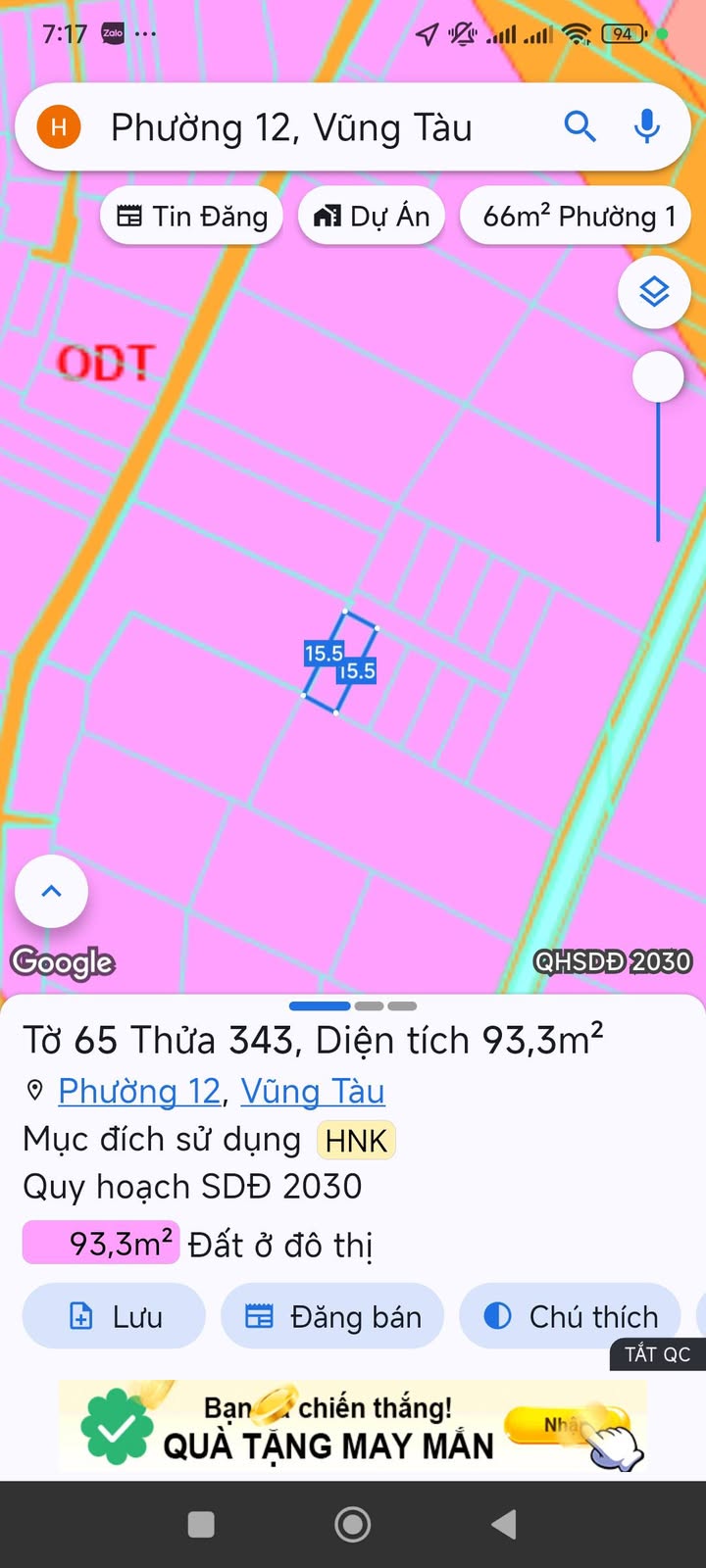 Đất hẻm 30/4 Vũng Tàu 93m² 1,35 tỷ - Sổ đỏ chính chủ