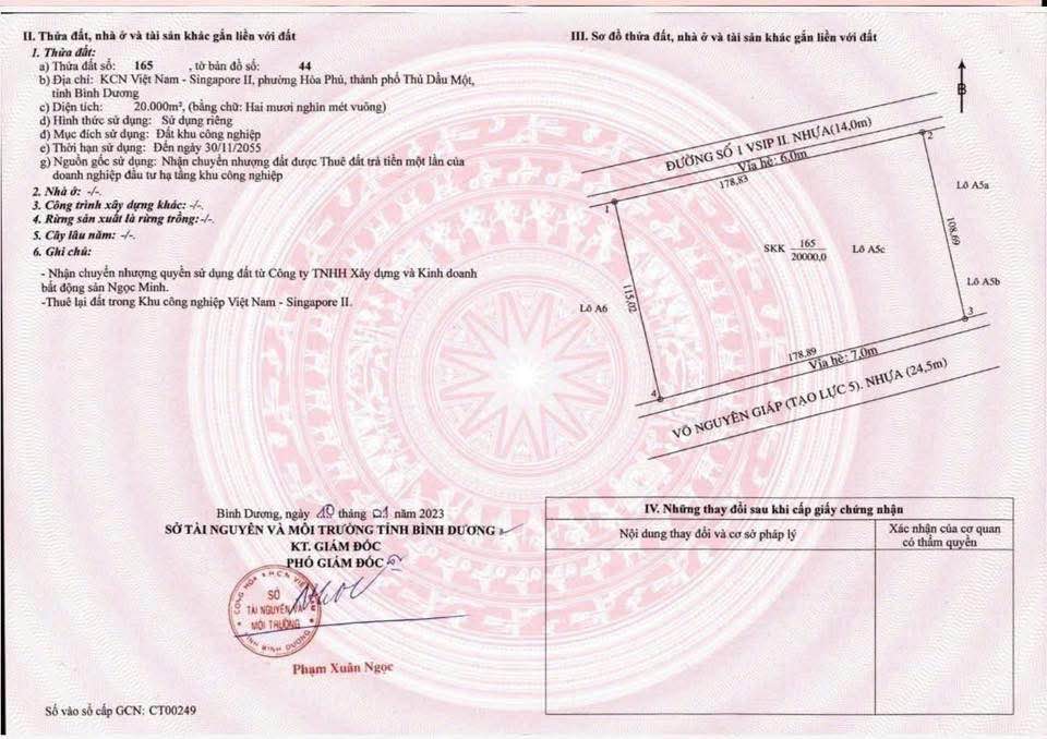 Đất VSIP2 Bình Dương 20.000m² giá 200 tỷ - Sổ đỏ chính chủ
