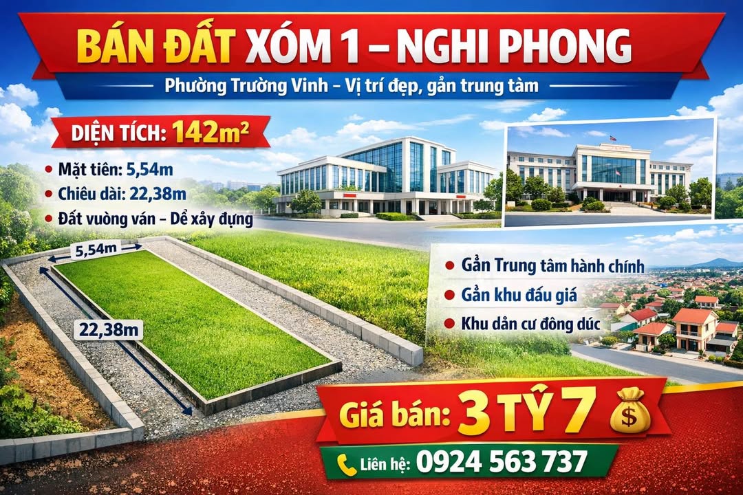 Đất nền Xóm 1 Nghi Phong 142m² 3.7 tỷ - Tiềm năng tăng giá
