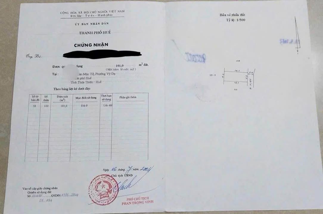 Đất Hàn Mặc Tử Vỹ Dạ 101m² 2.9 tỷ - Sổ đỏ chính chủ