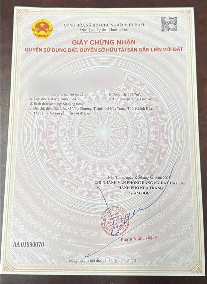 Đất thổ cư Vĩnh Phương 134m² 1,15 tỷ - Sổ hồng chính chủ