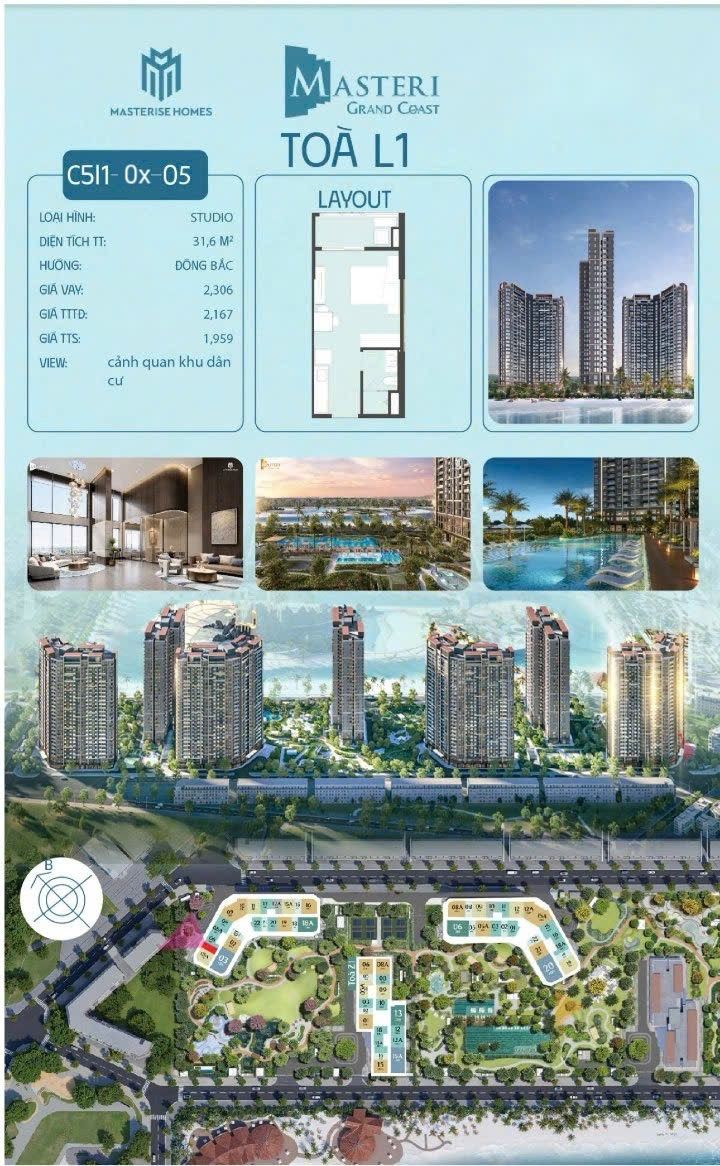 Studio Masteri Grand Coast Gia Lâm 32m² 1,95 tỷ View đẹp