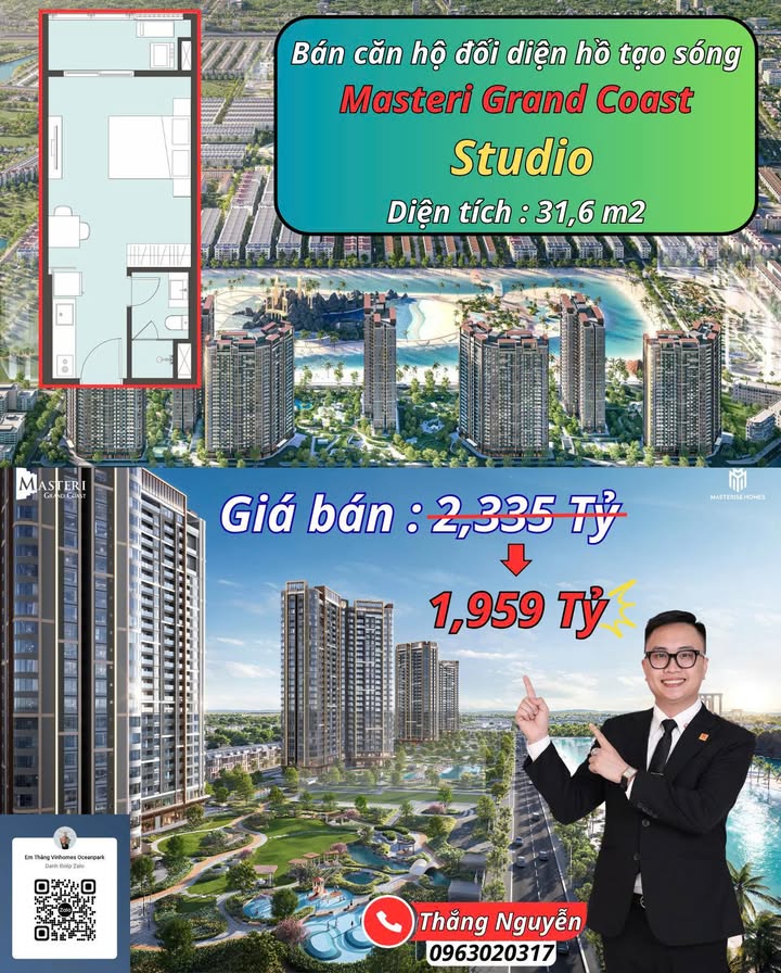 Căn hộ Masteri Grand Coast Gia Lâm 1,959 tỷ - View đẹp