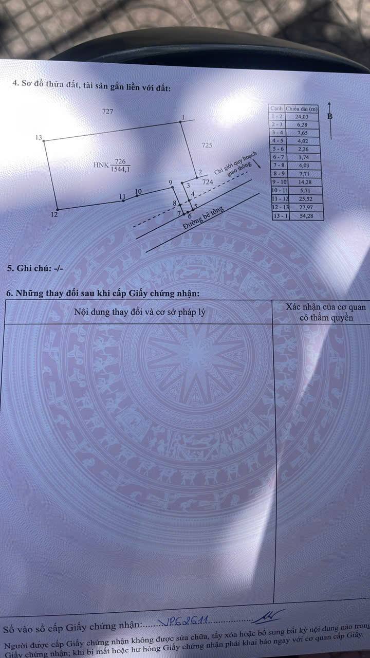 Đất nền Vĩnh Tân Tân Uyên 1.544m² - Sổ đỏ chính chủ