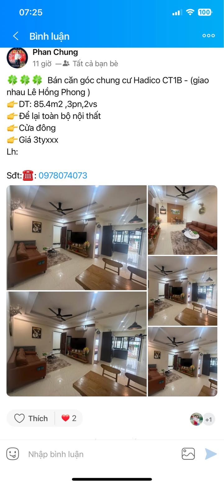 Căn hộ Hadico CT1B Vinh 85m² 3 tỷ - View đẹp