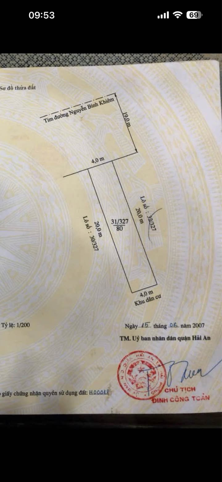 Đất Nguyễn Bỉnh Khiêm Hải An 160m² 9.92 tỷ - Sổ đỏ chính chủ
