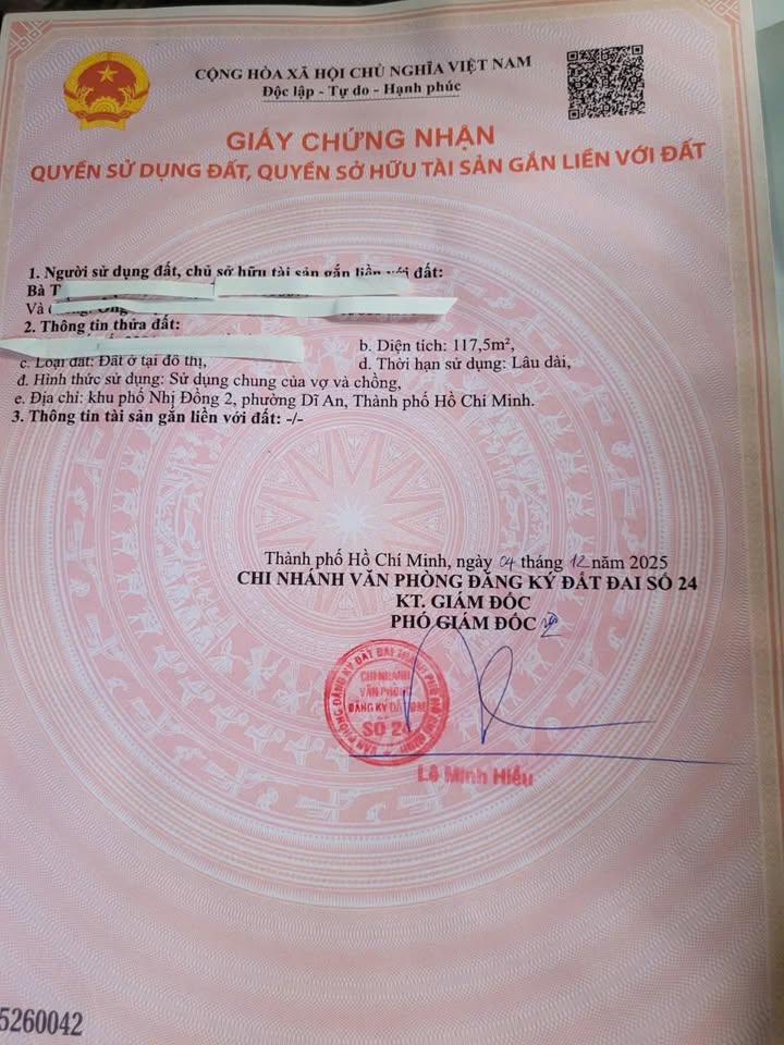 Đất nền Dĩ An 117.5m² 11.75 tỷ - Sổ đỏ chính chủ