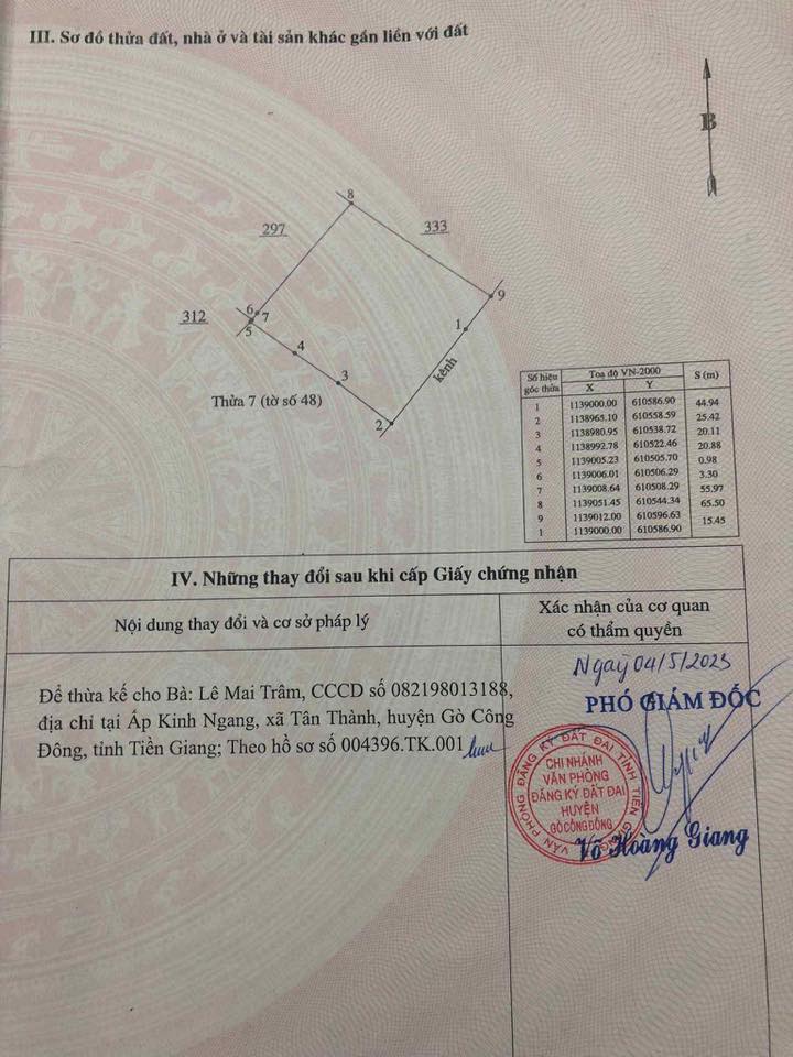 Đất lúa Tân Thành 3.900m² 897 triệu - Sổ đỏ chính chủ