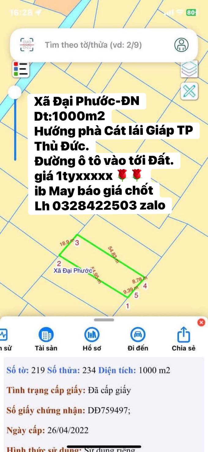 Land Đại Phước 1000m² 1 tỷ - Đường ô tô vào