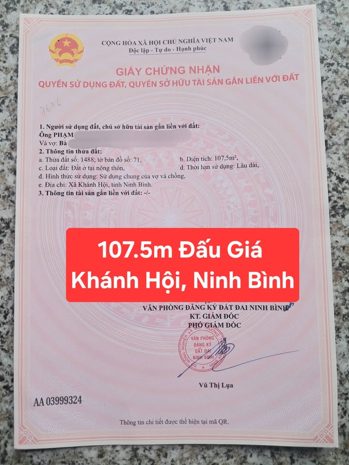 Đất nền Khánh Hội Yên Khánh 107.5m² 1 tỷ - Sổ đỏ chính chủ