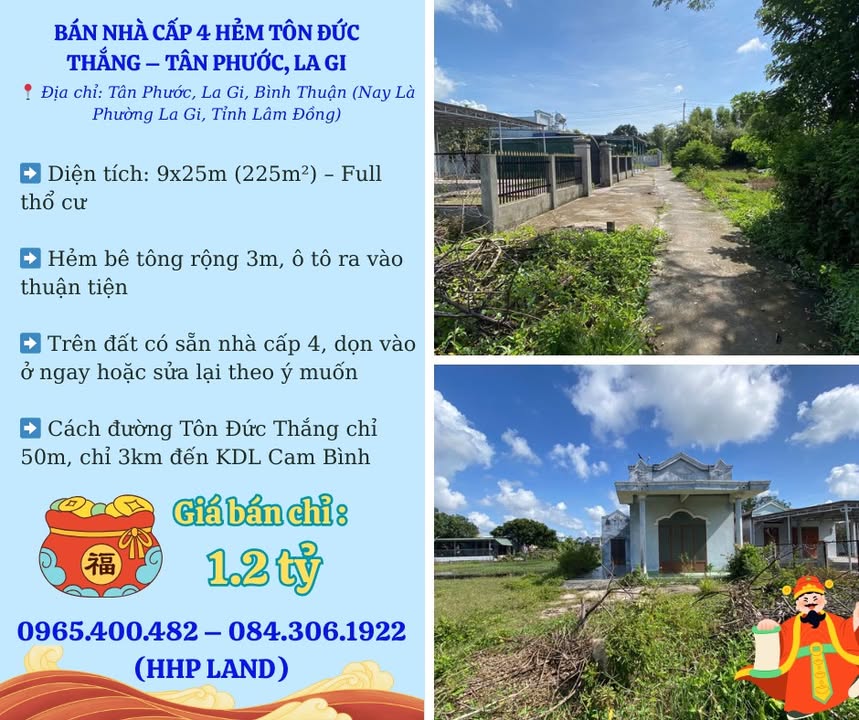 Nhà cấp 4 Tân Phước La Gi 225m² 1.2 tỷ - Chính chủ