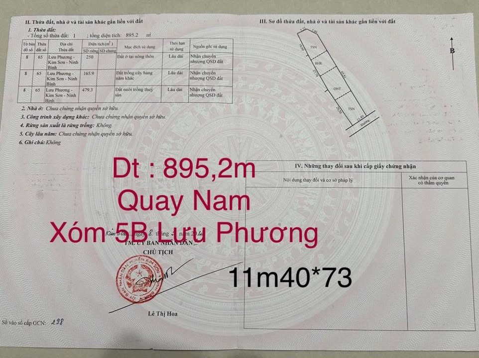 Đất nền Kim Sơn 832m² 4.9 tỷ - Sổ đỏ chính chủ