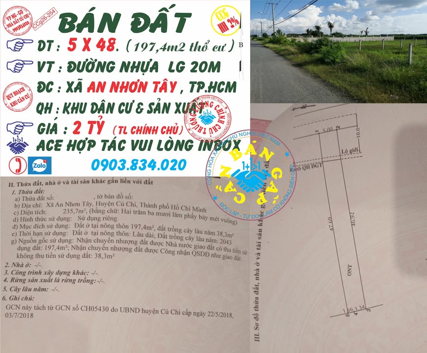 Đất nền An Nhơn Tây 240m2 giá 2 tỷ - Sổ đỏ chính chủ