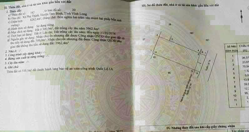 Đất QL1A Phú Thịnh Tam Bình 4262m² 15.7694 tỷ – Sổ đỏ chính chủ