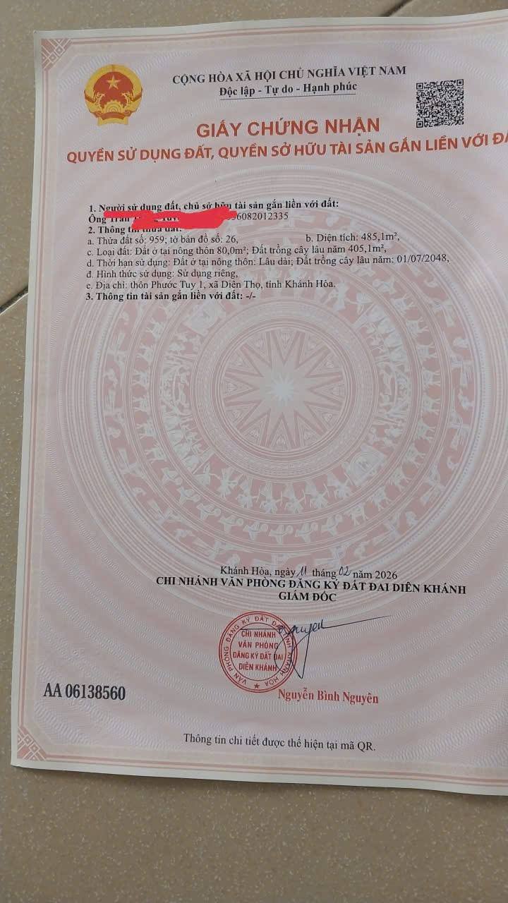 Đất nền Diên Thọ Diên Khánh 485m² 3.395 tỷ - Sổ đỏ chính chủ