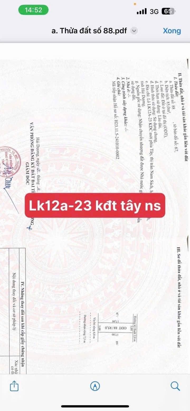 Đất nền Nam Sách 85m² 3 tỷ - Xây dựng tự do