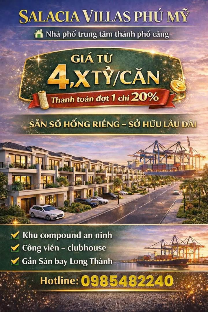 Townhouse Salacia Villas Phú Mỹ 4,8 tỷ - Chính chủ vị trí đắc địa