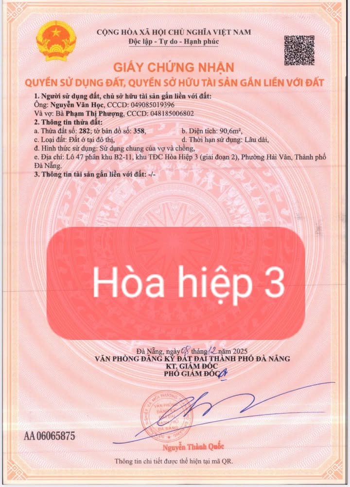 Đất Hòa Hiệp 3 Liên Chiểu 90m² 4,65 tỷ - Sổ đỏ chính chủ