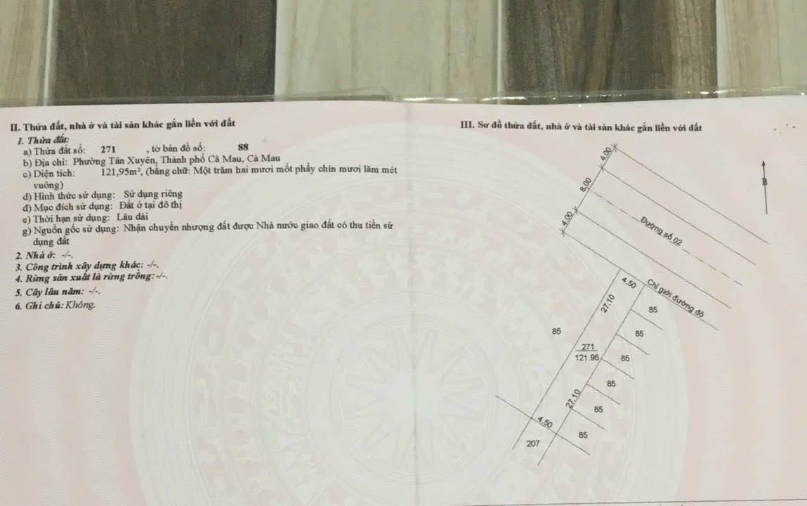 Đất nền Cà Mau Đường Số 2 114m² 870tr - Đất thổ cư 100%