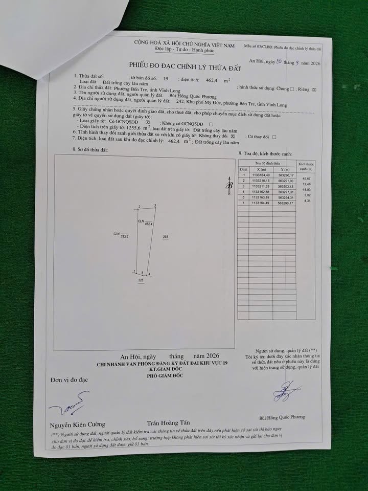 Đất nền Bình Phú Bến Tre 462m² 1,02 tỷ - Sổ đỏ chính chủ