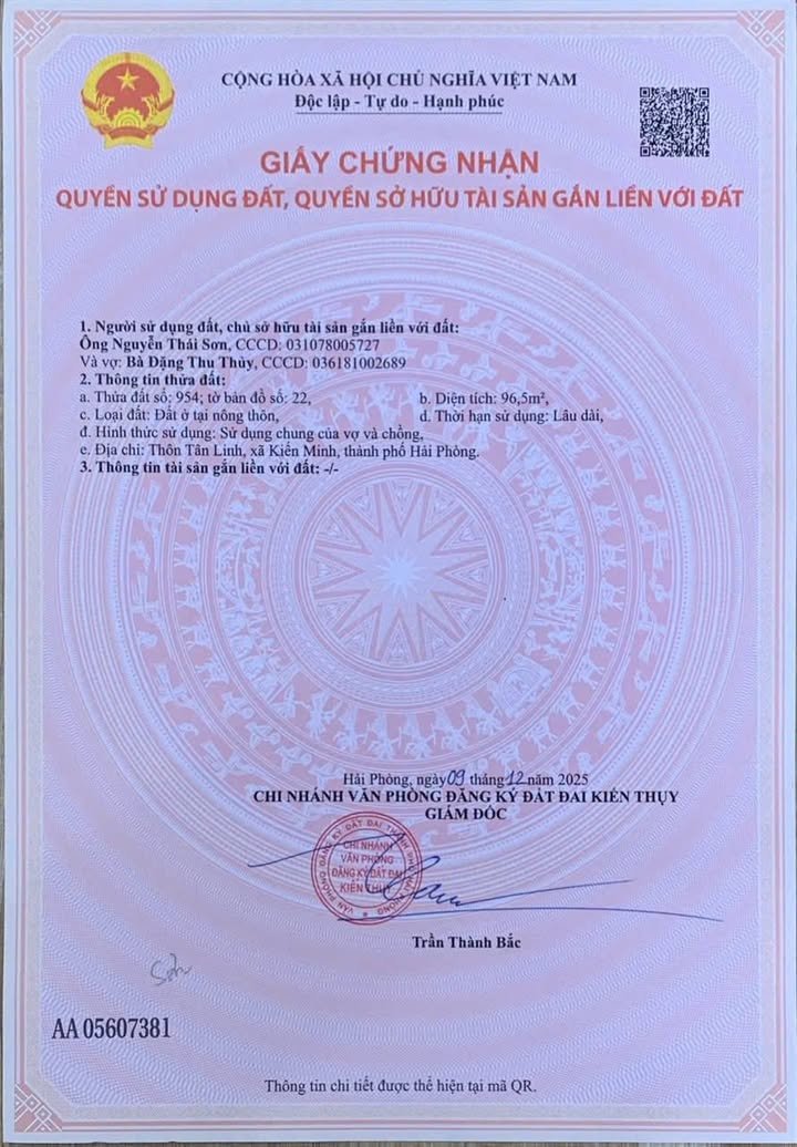 Đất thổ cư Kiến Thụy 96m² 1,5 tỷ - Sổ đỏ chính chủ