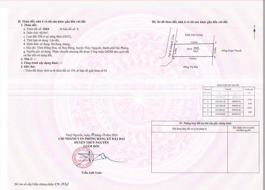 Đất nền Thủy Nguyên 61m² giá 1 tỷ - Đất thổ cư 100%