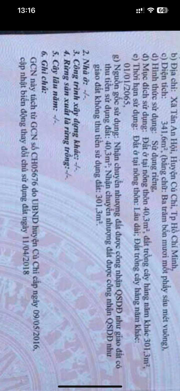 Đất vườn Củ Chi 245m² giá 1.55 tỷ - Sổ đỏ chính chủ