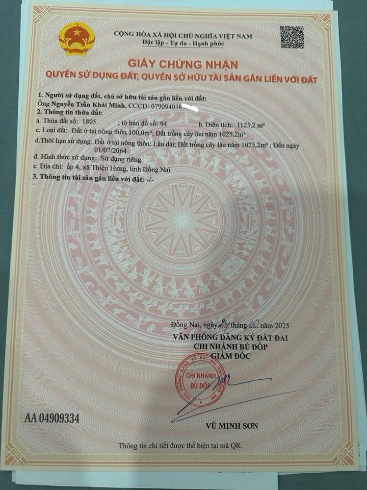 Đất nền Thiện Hưng, Bình Phước 1000m² 120 triệu - Pháp lý rõ ràng