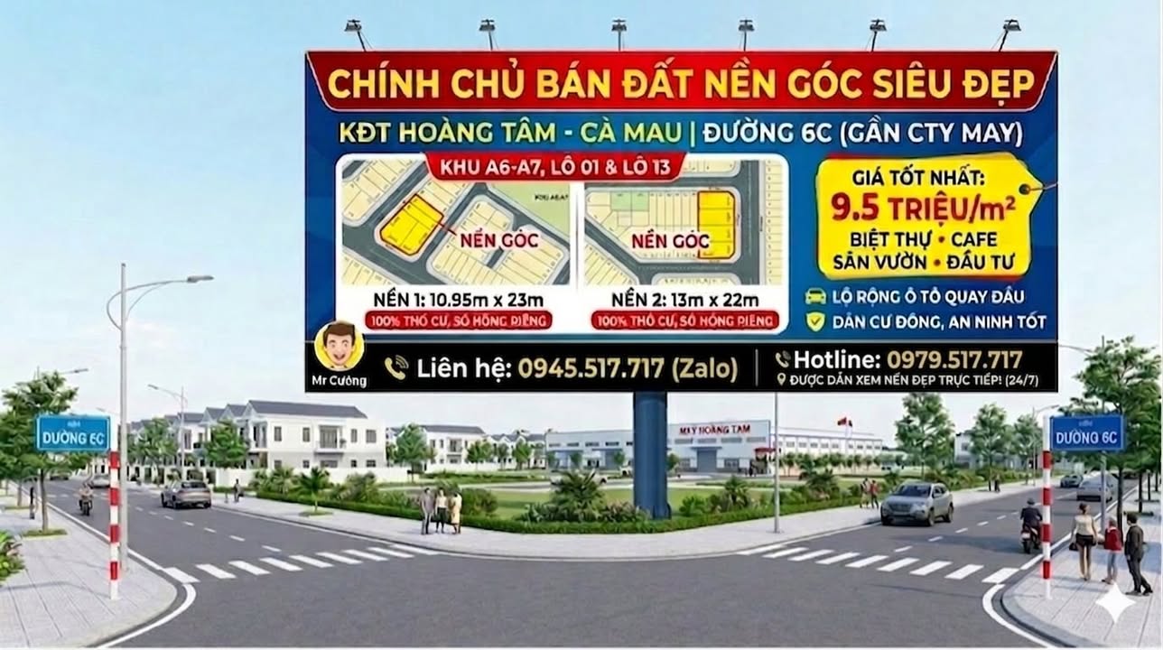 Đất nền Hoàng Tâm Bạc Liêu 538m² giá 5.111 tỷ - Sổ đỏ