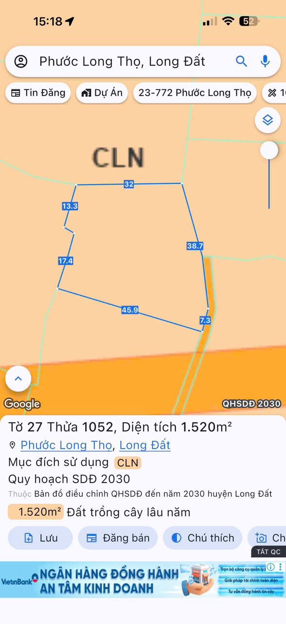 Đất nền Đất Đỏ 1.520m² 1.3 tỷ - Sổ đỏ chính chủ