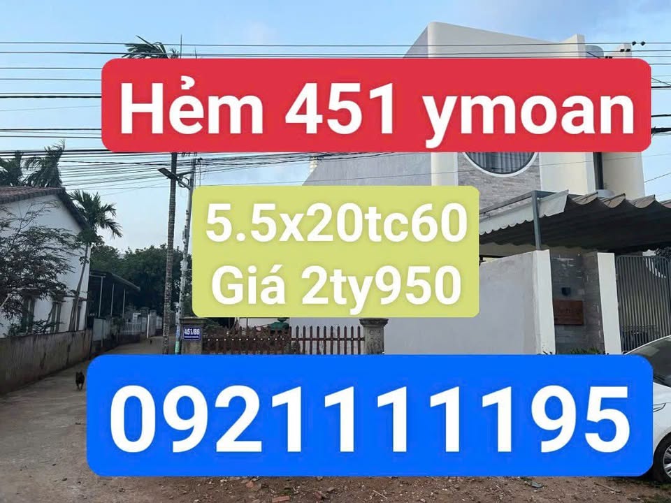 Đất hẻm 451 Y Moan 110m² 2,95 tỷ - Đường to ô tô