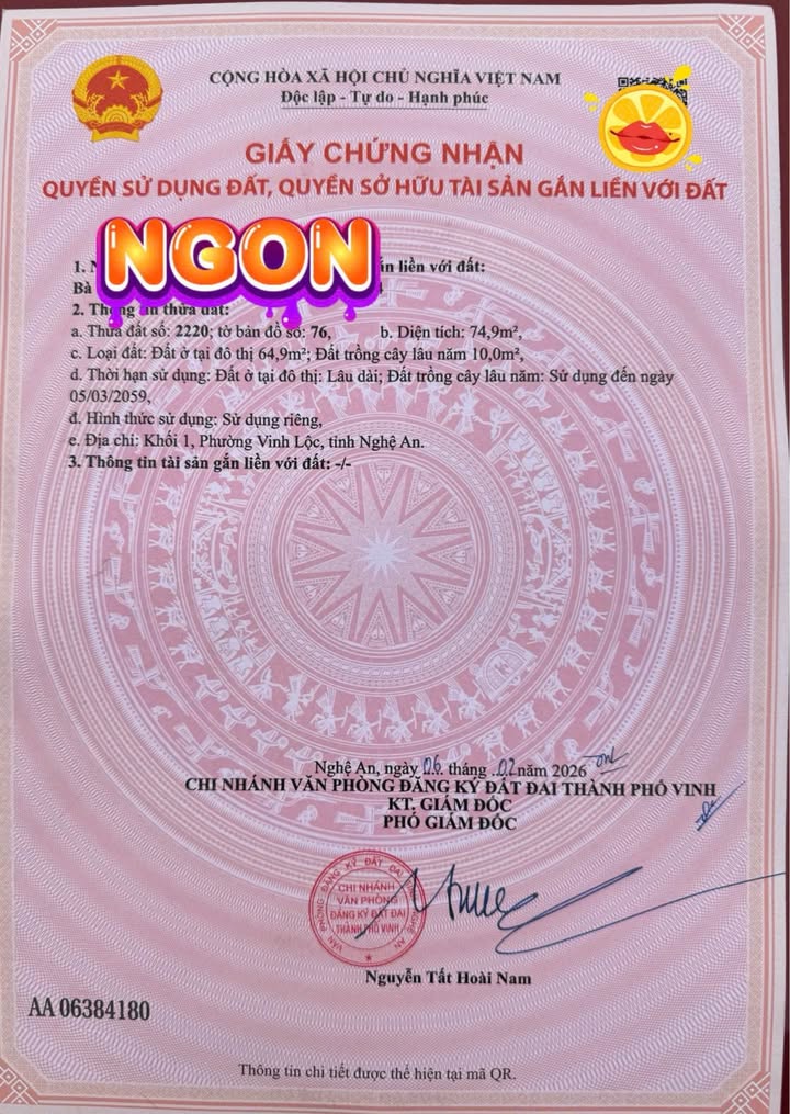 Đất Nghi Công Bắc 74.9m² 2.05 tỷ - Sổ đỏ chính chủ