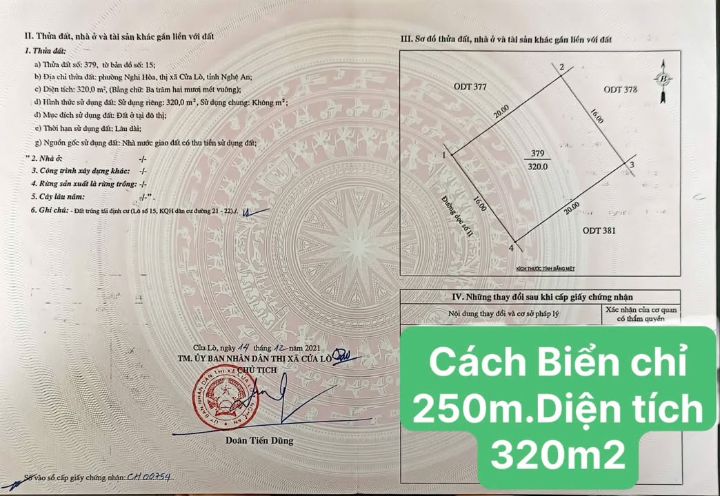 Đất nền Đường Dọc Số 2 Vinh 320m² 1.28 tỷ - Sổ đỏ chính chủ