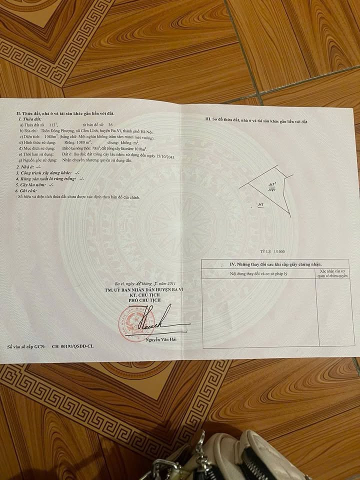 Đất nền Ba Vì Cẩm Lĩnh 1080m² giá 3 tỷ - Sổ đỏ chính chủ