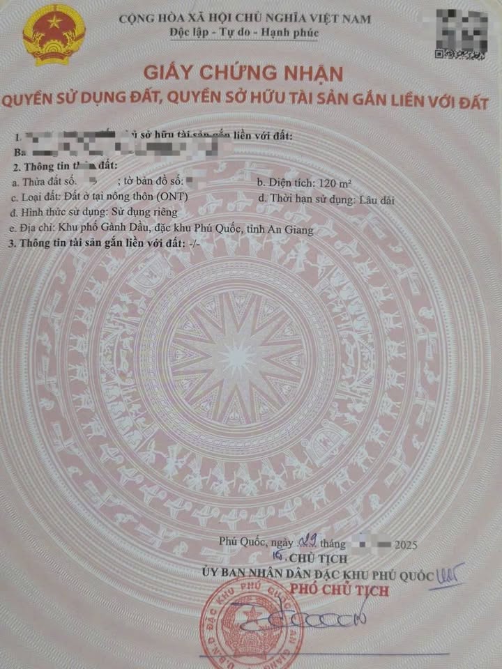 Đất nền Gành Dầu Phú Quốc 120m² 2.2 tỷ - Sổ đỏ chính chủ