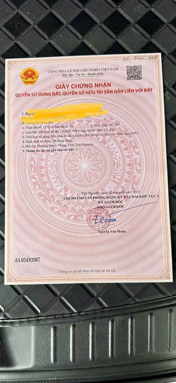 Đất Tân Thịnh Thái Nguyên 241m² thỏa thuận - Sổ đỏ chính chủ