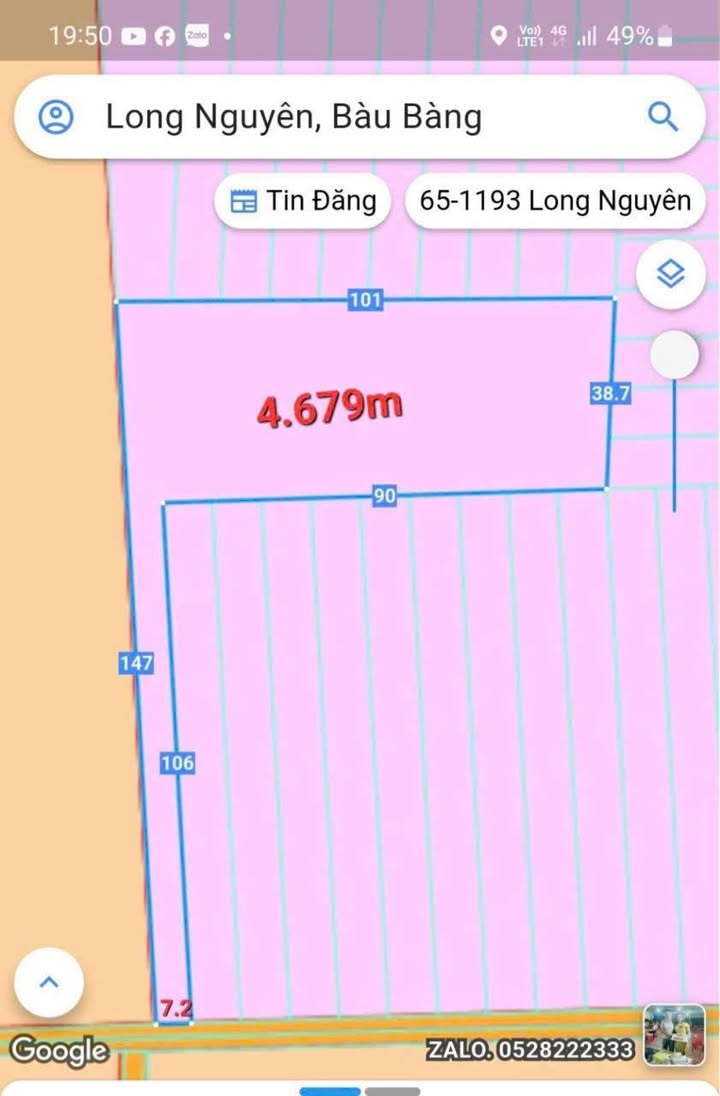 Đất Long Nguyên Bàu Bàng 4.679m² giá 3 tỷ - Sổ đỏ chính chủ