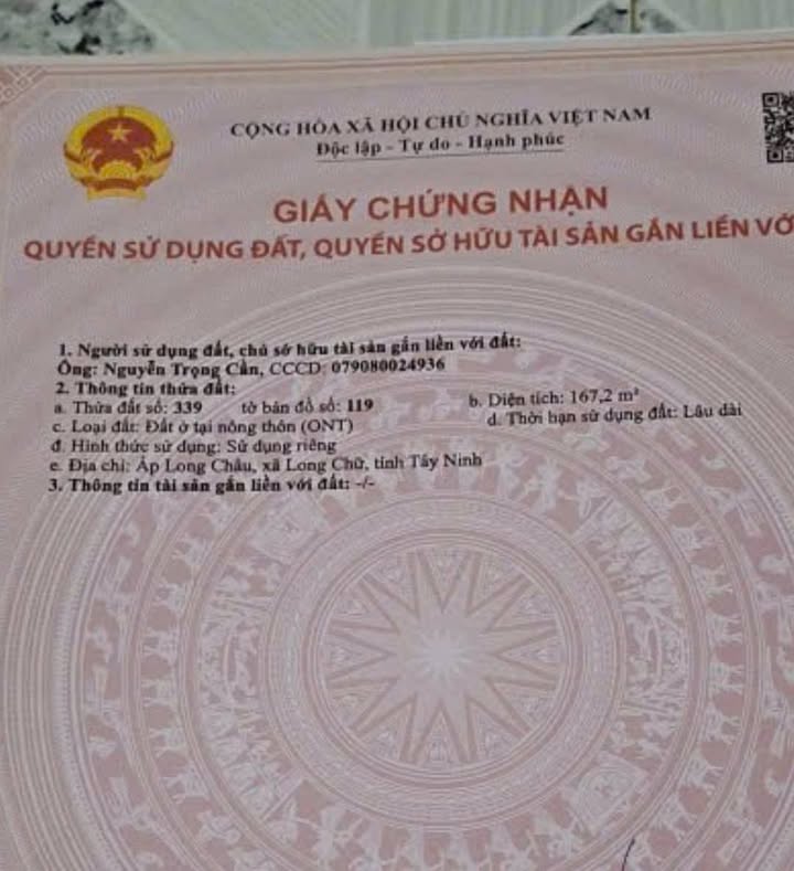 Đất nền Long Chữ Tây Ninh 165m² giá 295 triệu - Sổ đỏ chính chủ