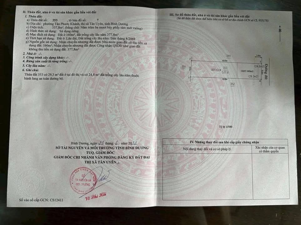 Đất nền Tân Phước Khánh 538m²/4.05 tỷ - Đường ô tô thông