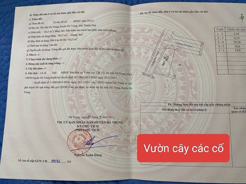 Đất nền Hà Trung 162,5m² giá 1.6 tỷ - Sổ đỏ chính chủ