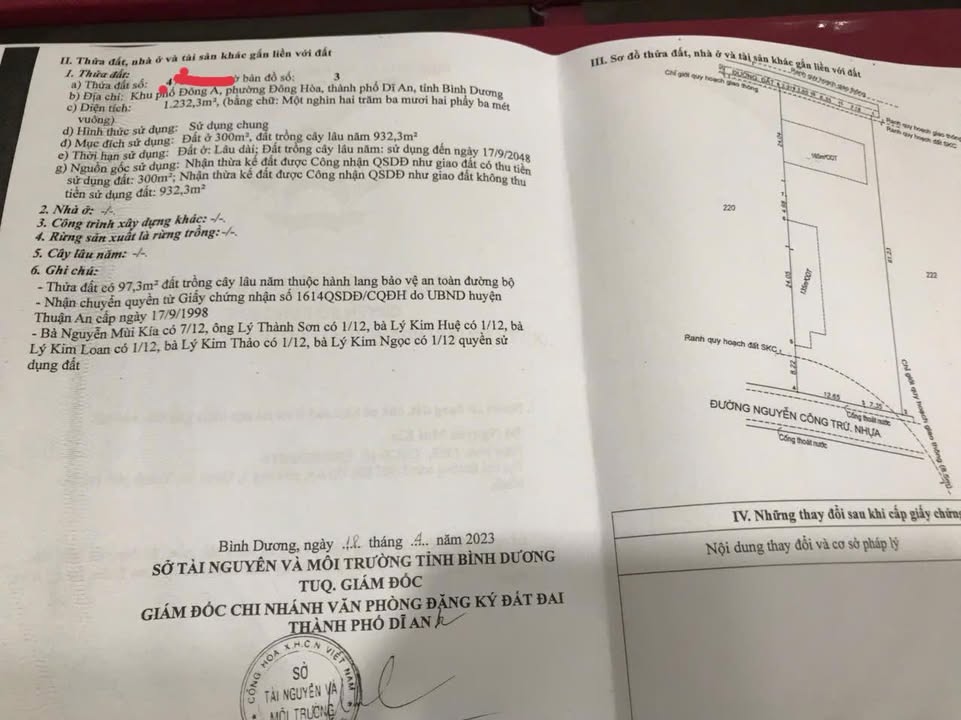 Đất mặt tiền Nguyễn Công Trứ Dĩ An 1.232m² 37 tỷ - Sổ đỏ