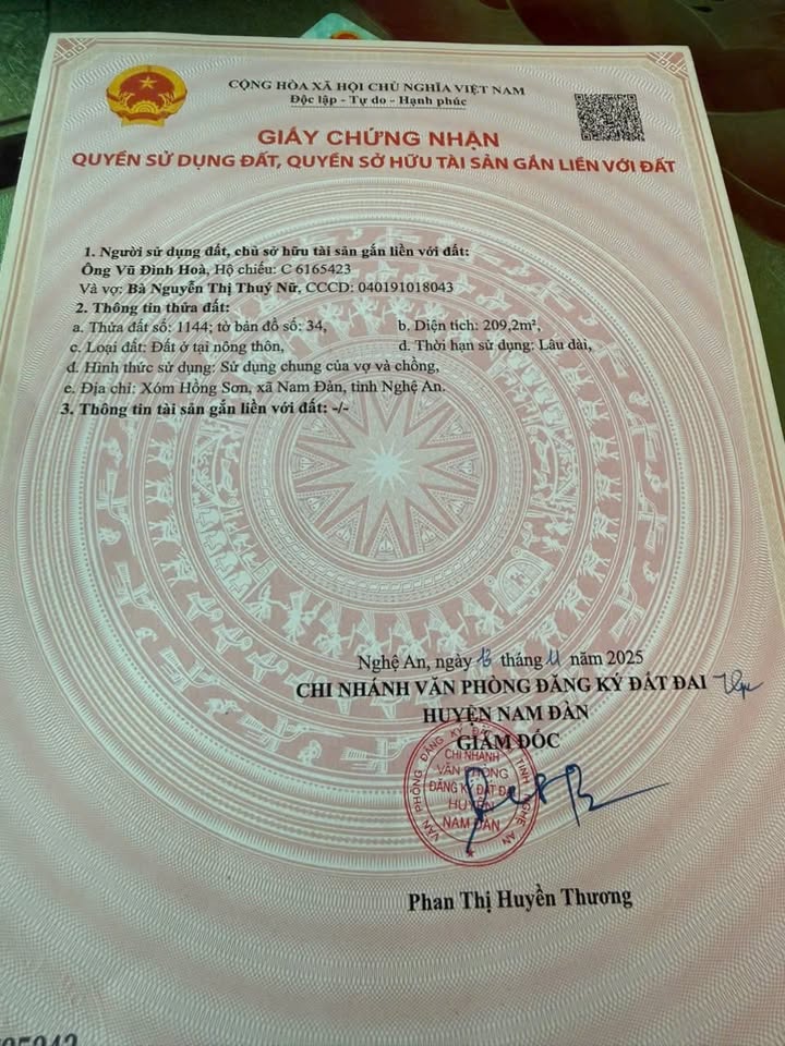 Đất nền Xóm Hồng Sơn Nam Đàn 209m² giá 1 tỷ - Đường to ô tô