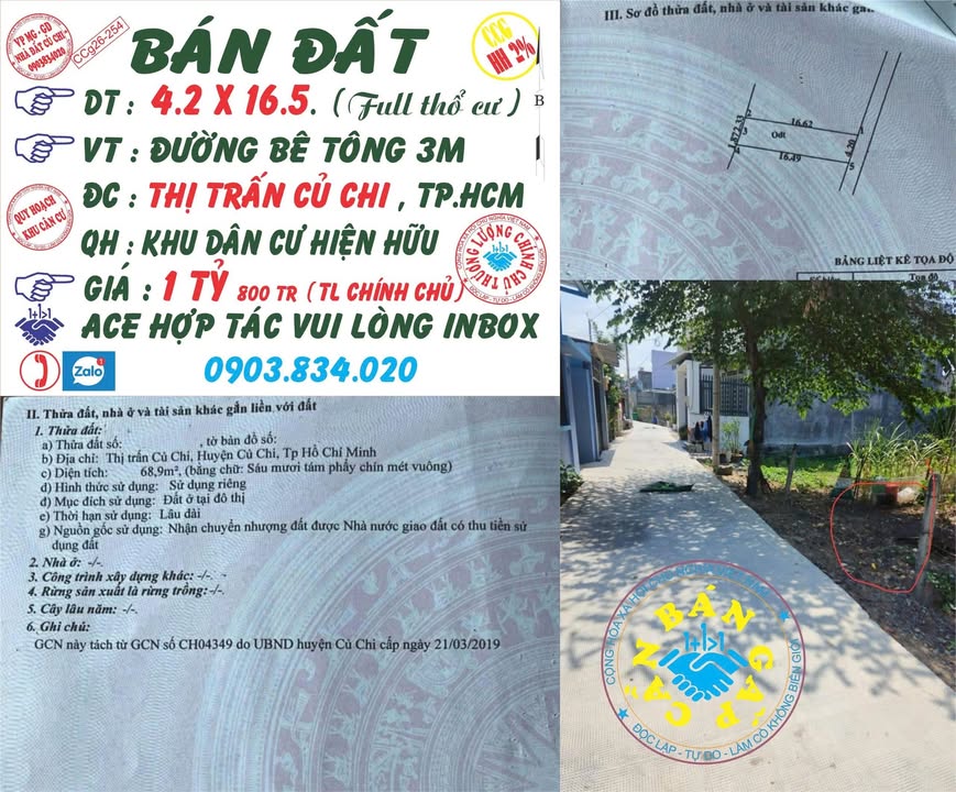 Đất nền Thị trấn Củ Chi 69m² 1.8 tỷ - Sổ đỏ chính chủ