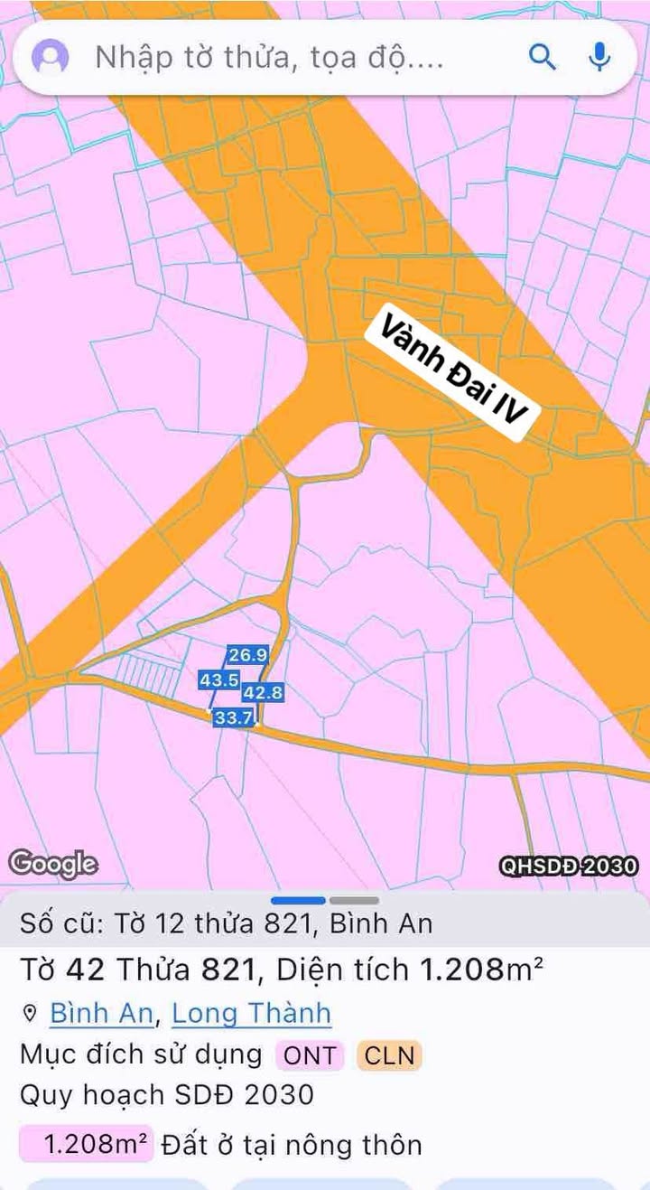 Đất nền Bình An Long Thành 1.208m² 5.2 tỷ - Sổ đỏ chính chủ