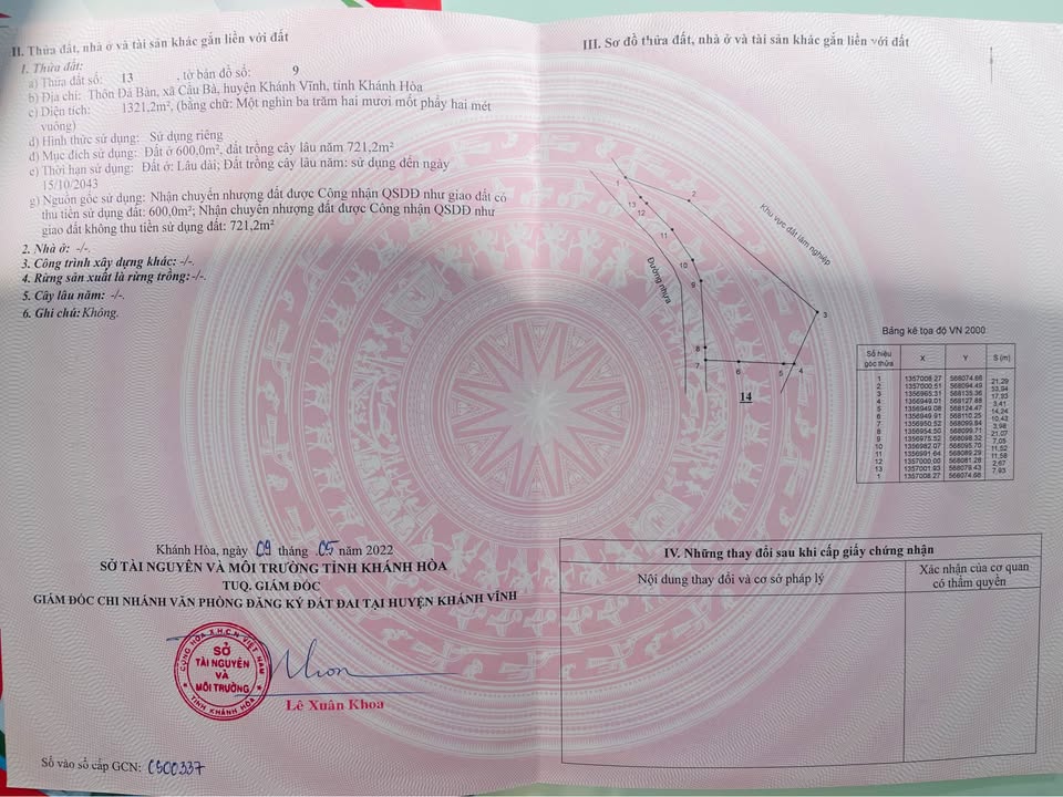 Đất nền Vĩnh Thạnh Nha Trang 1.323m² 1,86 tỷ sổ đỏ chính chủ