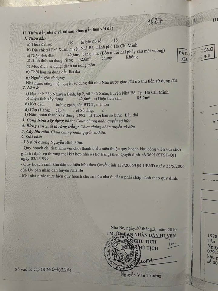 Nhà mặt tiền Nguyễn Bình, Nhà Bè 39m² 3,65 tỷ ô tô vào nhà