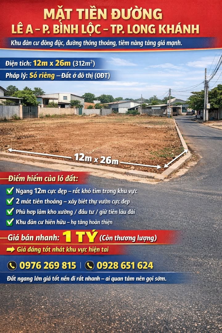 Đất nền Long Khánh 312m² 1 tỷ - Sổ đỏ chính chủ