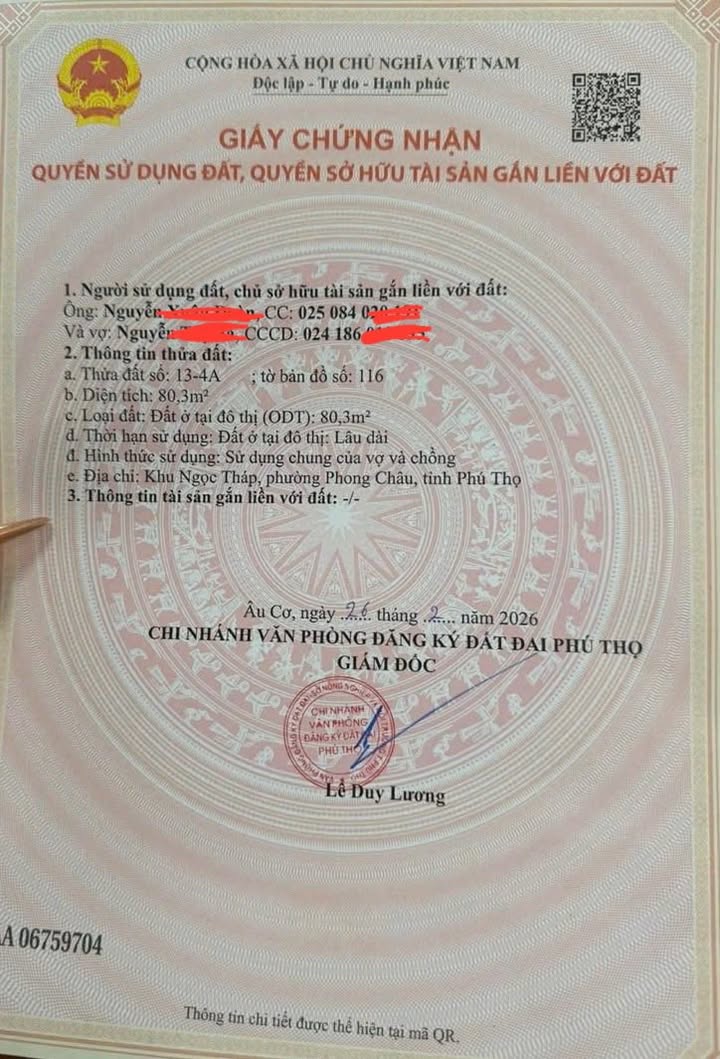 Đất nền Hà Thạch Phú Thọ 80m2 2.2 tỷ - Sổ đỏ chính chủ