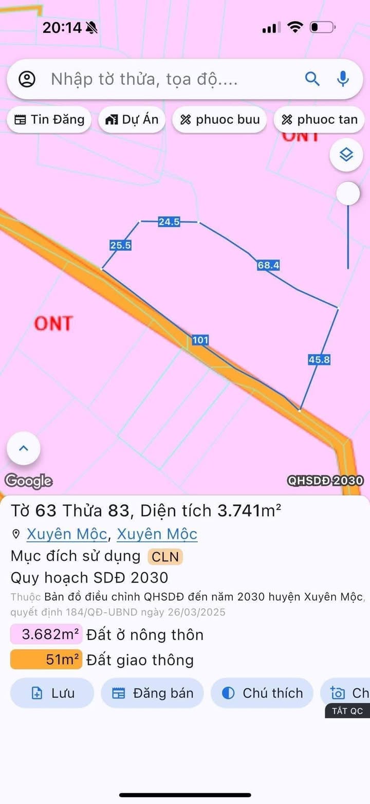 Đất nền Xuyên Mộc 3.741m² 6.8 tỷ - Sổ đỏ chính chủ